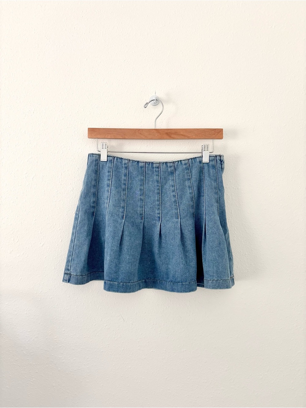 Pleated Denim Mini Skirt